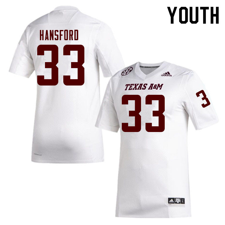 Youth #33 Aaron Hansford Texas A&M Aggies College Football Jerseys Sale-White